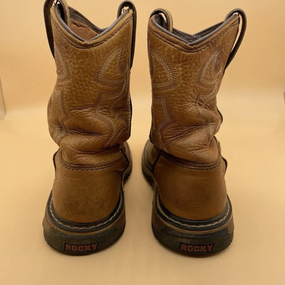 Rocky RKYW090 KIDS 7in Waterproof Square Toe Pull On Western Boot Size 4M Tan